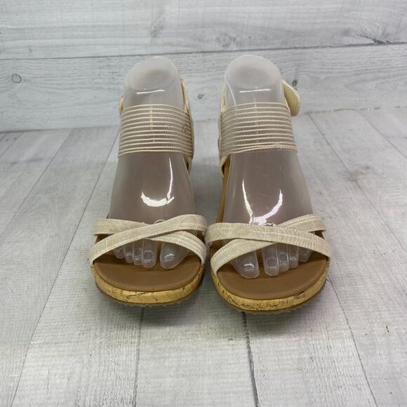 Skechers BEVERLEE Natural Cali Luxe Foam Cork Wedge Heel Platform Sandals Size 9 - Picture 7 of 16